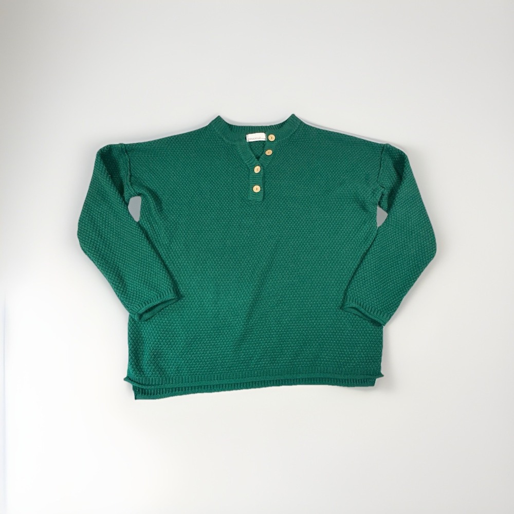 Women's LG/ XL Zenana Green Henley Sweater With Wood Button Accent V Neck